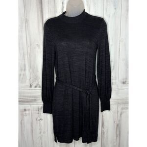 ABERCROMBIE & FITCH BLACK BLUE MARLED KNIT‎ MOCK NECK TIE WAIST SWEATER DRESS S